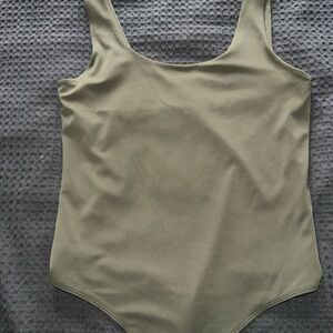 Express Green Bodysuit Top with Scoop Neckline